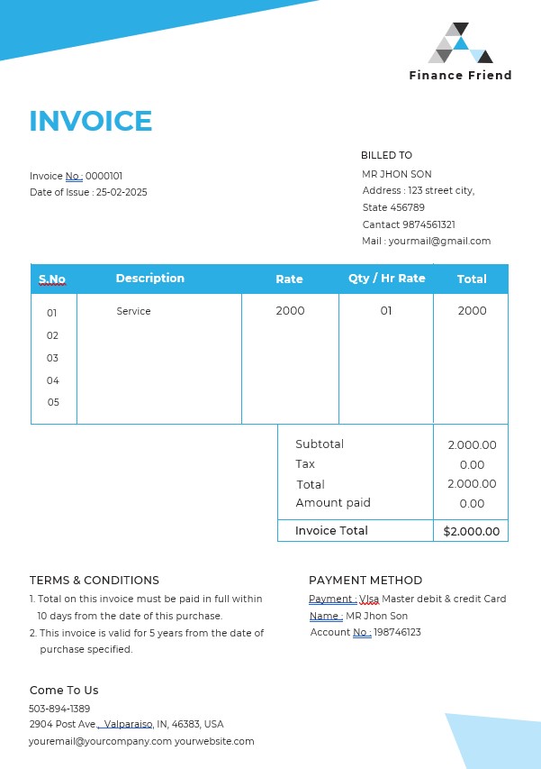 Finance Consultant Invoice Template PSD template